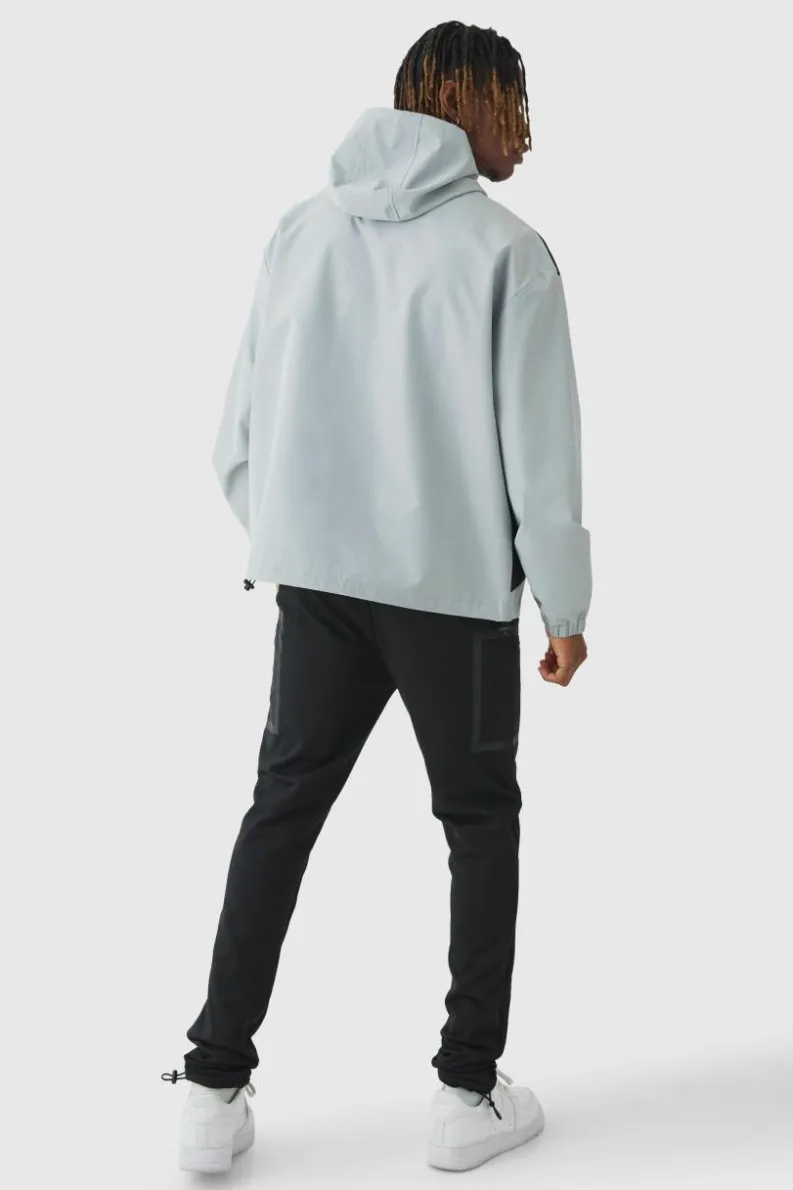 Cheap boohooMAN Tall Oversized Colour Block Hooded Windbreaker In grey