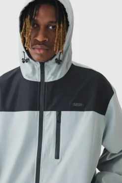 Cheap boohooMAN Tall Oversized Colour Block Hooded Windbreaker In grey