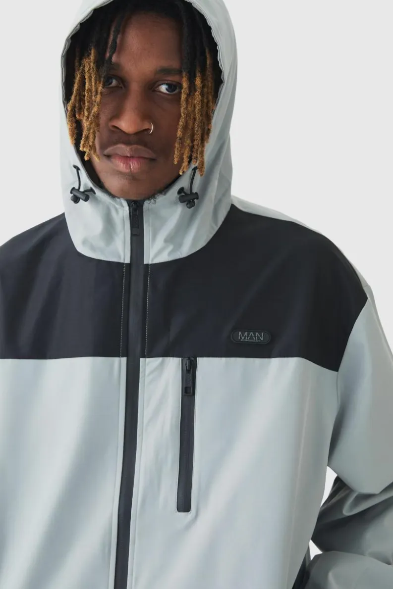 Cheap boohooMAN Tall Oversized Colour Block Hooded Windbreaker In grey