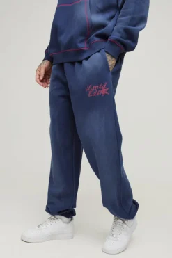 Cheap boohooMAN Tall Oversized Contrast Stitch Lmted Spray Wash Jogger navy