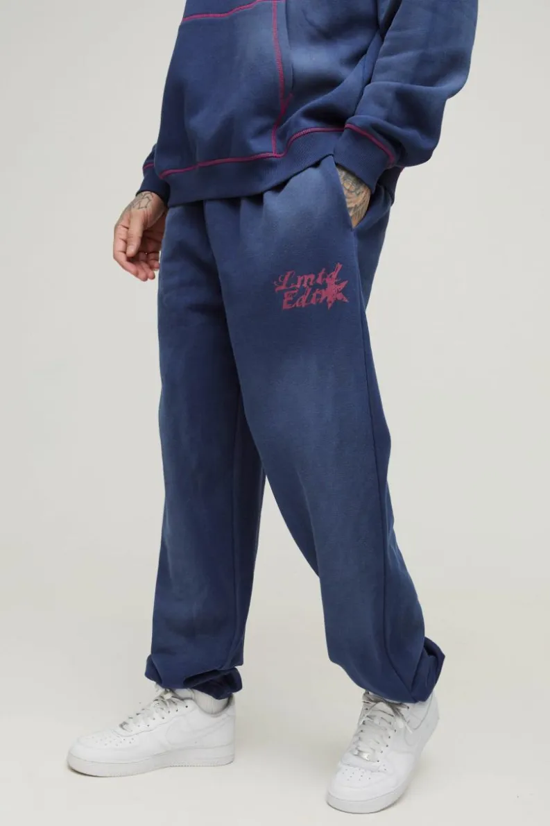 Cheap boohooMAN Tall Oversized Contrast Stitch Lmted Spray Wash Jogger navy