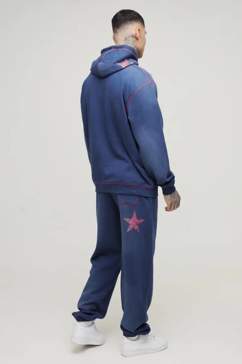 Cheap boohooMAN Tall Oversized Contrast Stitch Lmted Spray Wash Jogger navy