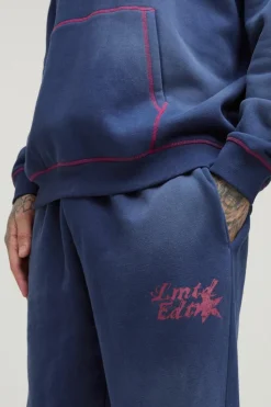 Cheap boohooMAN Tall Oversized Contrast Stitch Lmted Spray Wash Jogger navy