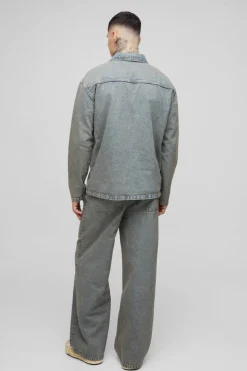 Best Sale boohooMAN Tall Oversized Denim Rugby Shirt antique wash