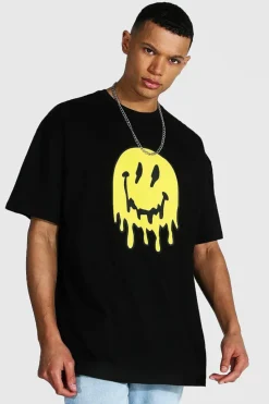 Clearance boohooMAN Tall Oversized Drip Face T-shirt black