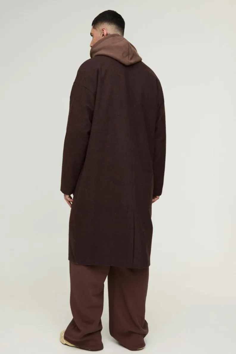 Fashion boohooMAN Tall Oversized Drop Shoulder Herringbone Overcoat In brown