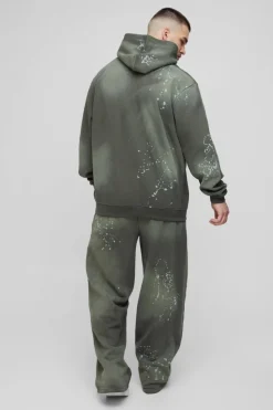 Online boohooMAN Tall Oversized Embroidered Spray Wash Wide Fit Boxer Jogger Tracksuit khaki