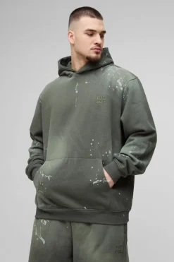 Online boohooMAN Tall Oversized Embroidered Spray Wash Wide Fit Boxer Jogger Tracksuit khaki