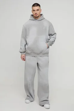 Outlet boohooMAN Tall Oversized Embroidered Spray Wash Wide Fit Boxer Jogger Tracksuit grey