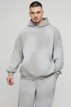 Outlet boohooMAN Tall Oversized Embroidered Spray Wash Wide Fit Boxer Jogger Tracksuit grey