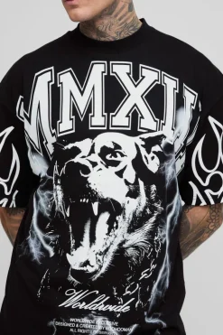 Cheap boohooMAN Tall Oversized Extended Neck MXII Large Scale Print T-Shirt black
