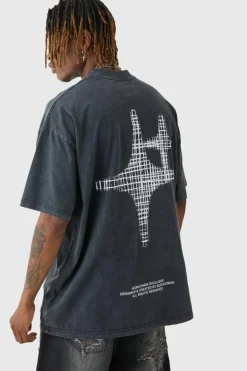 Cheap boohooMAN Tall Oversized Extended Neck Acid Wash Print T-shirt charcoal