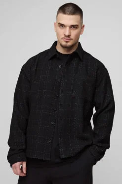 Flash Sale boohooMAN Tall Oversized Fit Boucle Overshirt black