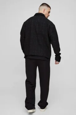 Flash Sale boohooMAN Tall Oversized Fit Boucle Overshirt black