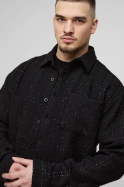 Flash Sale boohooMAN Tall Oversized Fit Boucle Overshirt black