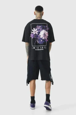 Outlet boohooMAN Tall Oversized Floral Back Graphic T-shirt black