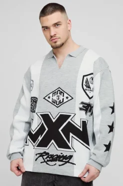 Flash Sale boohooMAN Tall Oversized Football Knitted Top grey