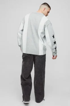 Flash Sale boohooMAN Tall Oversized Football Knitted Top grey