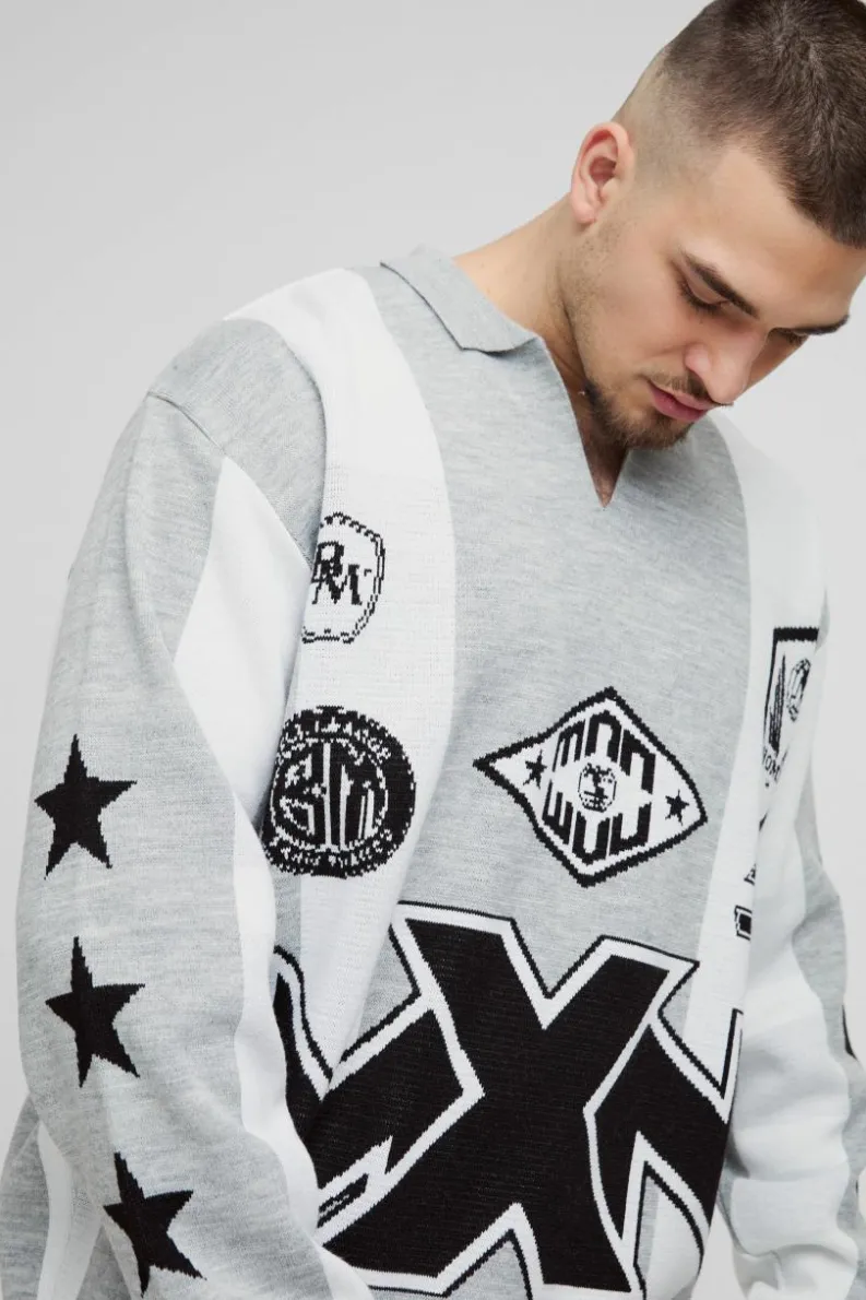 Flash Sale boohooMAN Tall Oversized Football Knitted Top grey