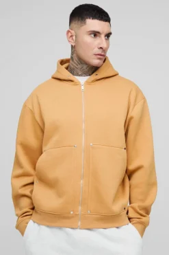 Cheap boohooMAN Tall Oversized Heavyweight Boxy Zip Thru Carpenter Hoodie taupe