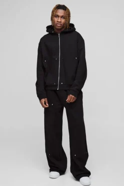 Cheap boohooMAN Tall Oversized Heavyweight Carpenter Wide Leg Tracksuit black