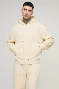 Cheap boohooMAN Tall Oversized Heavyweight Carpenter Wide Leg Tracksuit stone