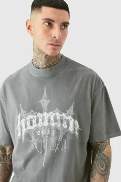 Fashion boohooMAN Tall Oversized Homme Cross T-shirt In grey