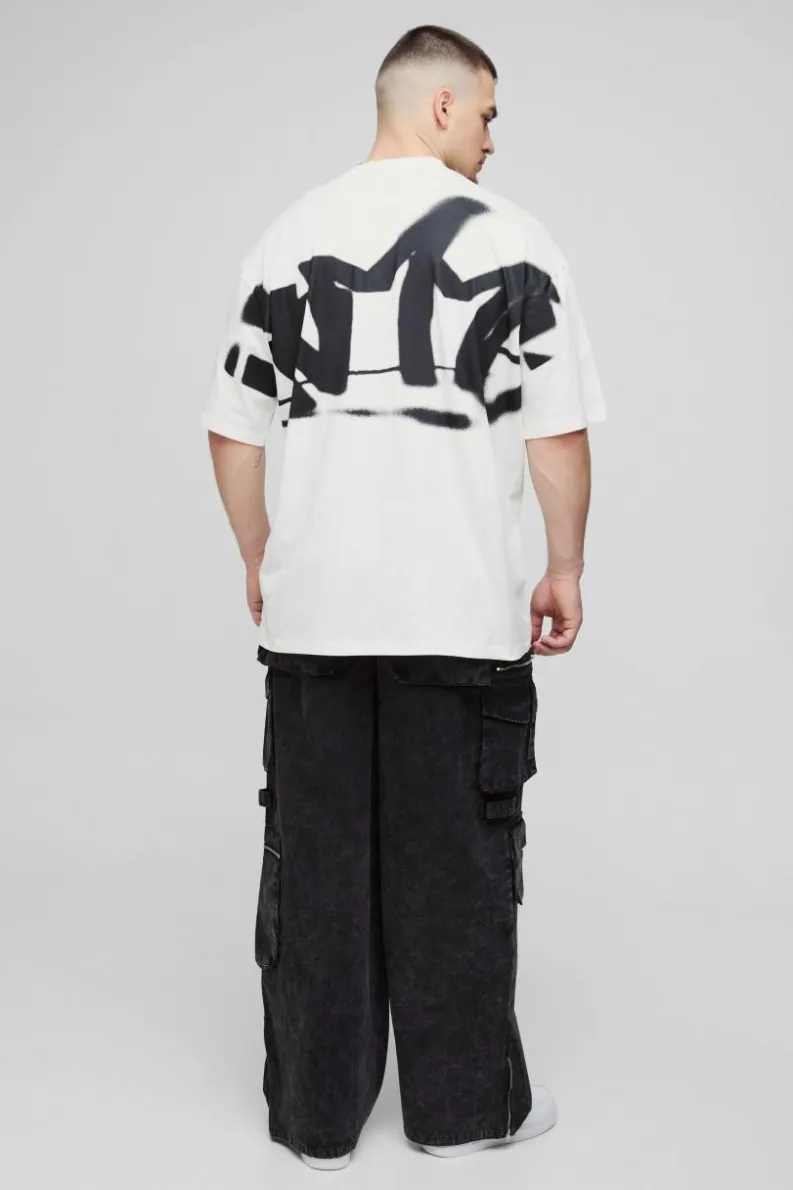 Flash Sale boohooMAN Tall Oversized Homme Graffiti Print Large Scale T-Shirt white