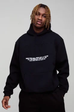 Store boohooMAN Tall Oversized MMXIII Embossed Hoodie black