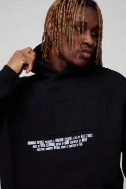 Store boohooMAN Tall Oversized MMXIII Embossed Hoodie black