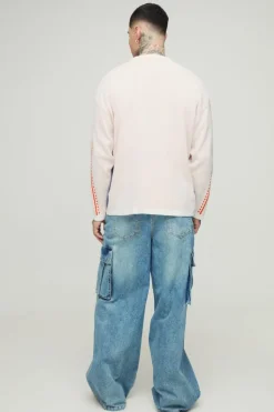 Best Sale boohooMAN Tall Oversized Moto Knitted Long Sleeve T-Shirt cobalt
