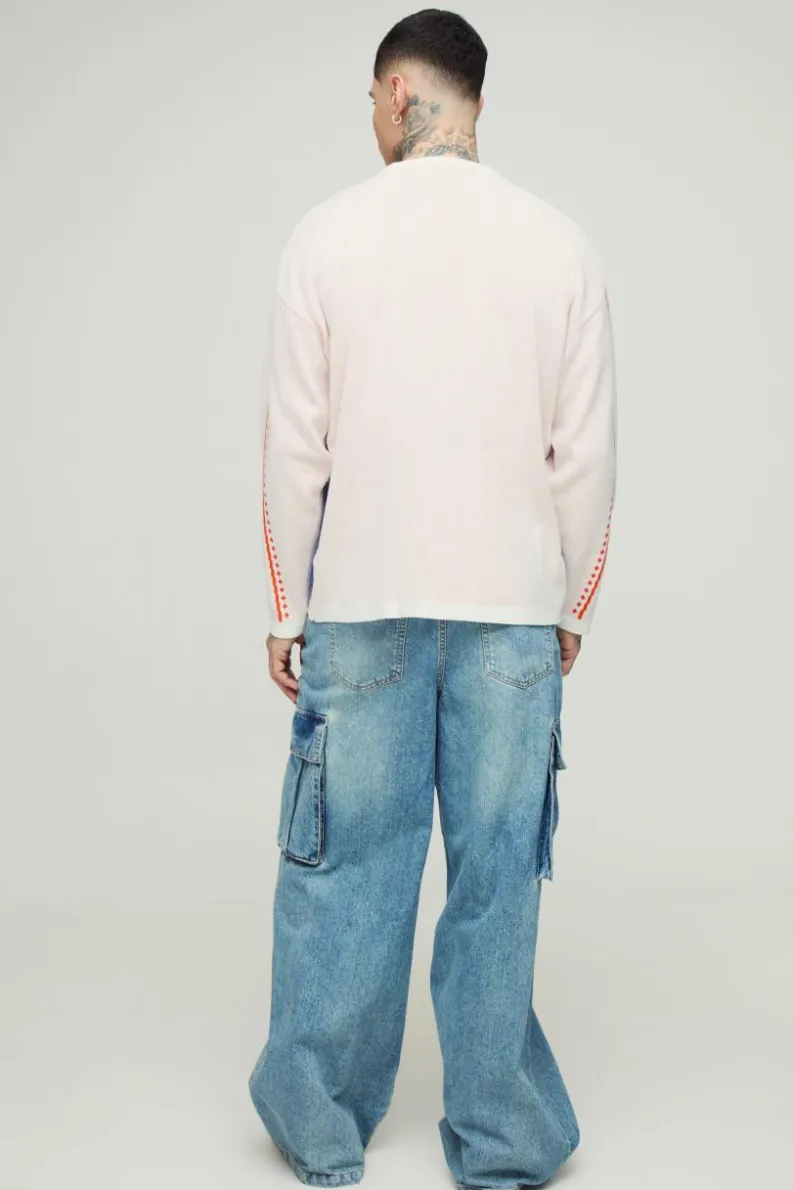 Best Sale boohooMAN Tall Oversized Moto Knitted Long Sleeve T-Shirt cobalt