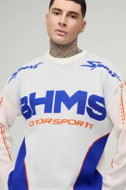 Best Sale boohooMAN Tall Oversized Moto Knitted Long Sleeve T-Shirt cobalt