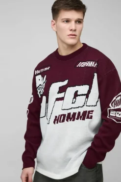 Cheap boohooMAN Tall Oversized Moto Knitted Long Sleeve T-Shirt burgundy