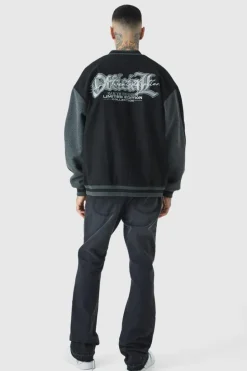Best Sale boohooMAN Tall Oversized Official Colour Block Varsity Jacket In black