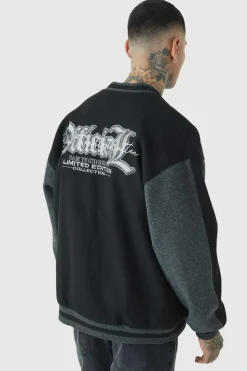 Best Sale boohooMAN Tall Oversized Official Colour Block Varsity Jacket In black
