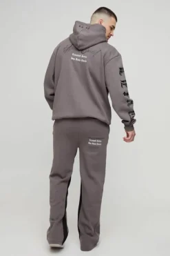 Outlet boohooMAN Tall Oversized Official Embroidery Hooded Relaxed Flare Tracksuit charcoal