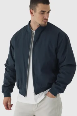 New boohooMAN Tall Oversized Padded Twill Applique Bomber petrol
