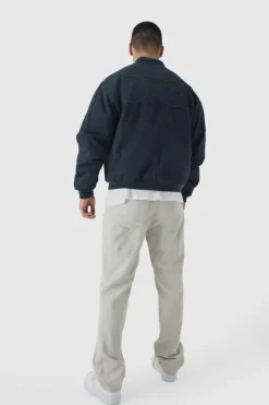 New boohooMAN Tall Oversized Padded Twill Applique Bomber petrol