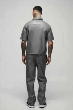 Outlet boohooMAN Tall Oversized PU Pocket Detail Shirt grey