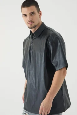 Cheap boohooMAN Tall Oversized Rugby Polo Shirt black