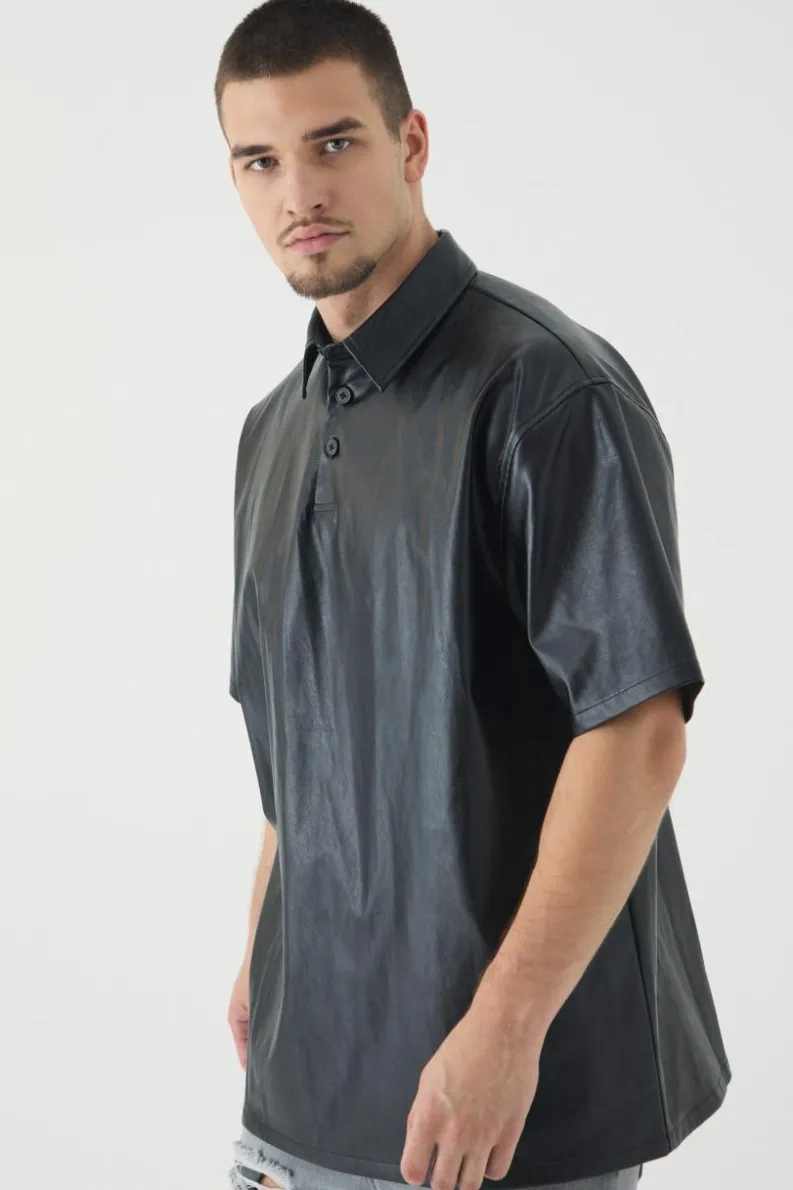 Cheap boohooMAN Tall Oversized Rugby Polo Shirt black