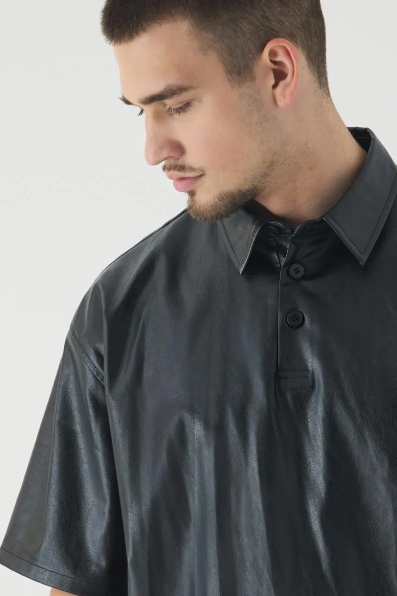 Cheap boohooMAN Tall Oversized Rugby Polo Shirt black