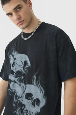 Flash Sale boohooMAN Tall Oversized Skull Acid Wash T-Shirt charcoal