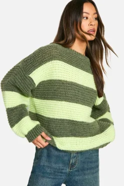 Flash Sale boohoo Tall Oversized Stripe Knit Jumper green