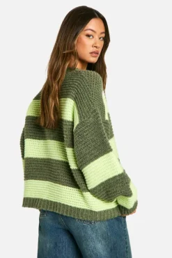 Flash Sale boohoo Tall Oversized Stripe Knit Jumper green