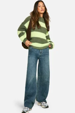 Flash Sale boohoo Tall Oversized Stripe Knit Jumper green