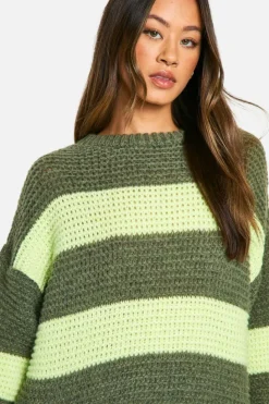Flash Sale boohoo Tall Oversized Stripe Knit Jumper green