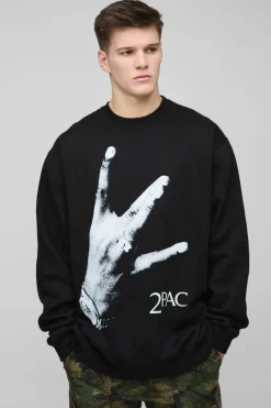 Hot boohooMAN Tall Oversized Tupac License Print Sweatshirt black