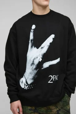 Hot boohooMAN Tall Oversized Tupac License Print Sweatshirt black
